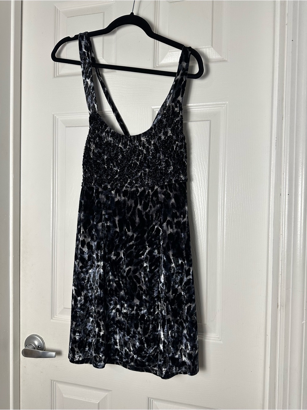 Free People Black and Gray Animal Print Velvet Dress Size Medium